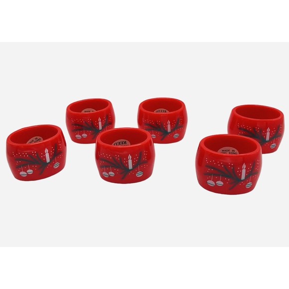 6 Vintage Christmas Napkin Rings by Reed Acrylic Red Holiday Decor Ornament MCM - Picture 9 of 13